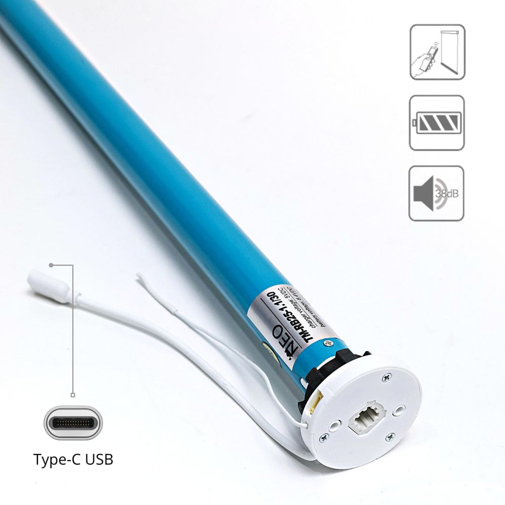 Moteur à batterie tubulaire DIY RB25 pour stores avec tube de 1,5 pouces/38 mm, télécommande ou contrôle par application via Blue LINK Moteur à batterie tubulaire DIY RB25 pour stores avec tube de 1,5 pouces/38 mm, télécommande ou contrôle par application via Blue LINK