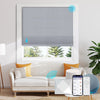 grey roman shades in living room