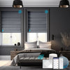 smart grey roman shades in bedroom 
