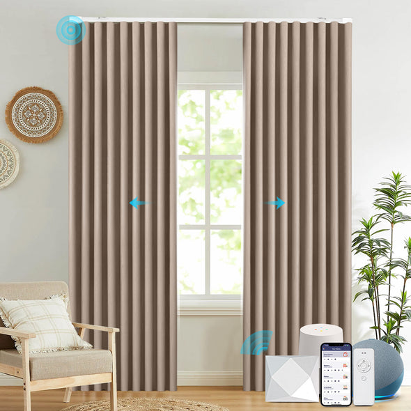 Electric curtains from BRERZE series installed in a living room.