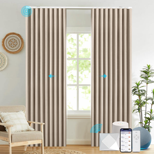 Electric curtains from BRERZE series installed in a living room.