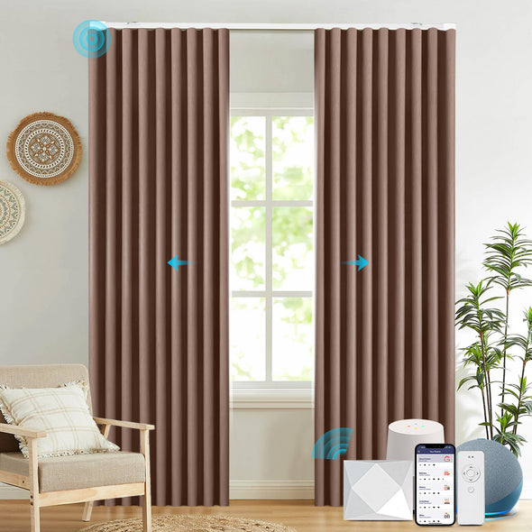 Electric curtains from BRERZE series installed in a living room.