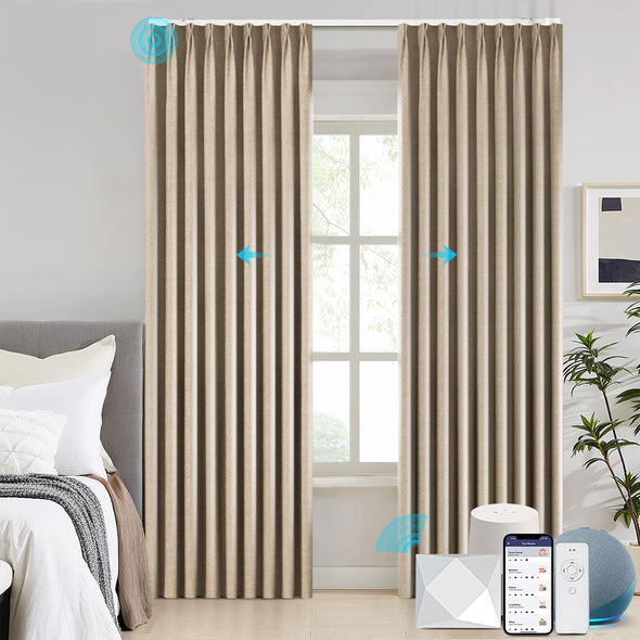 Electric curtains from LUMI series installed in a living room.