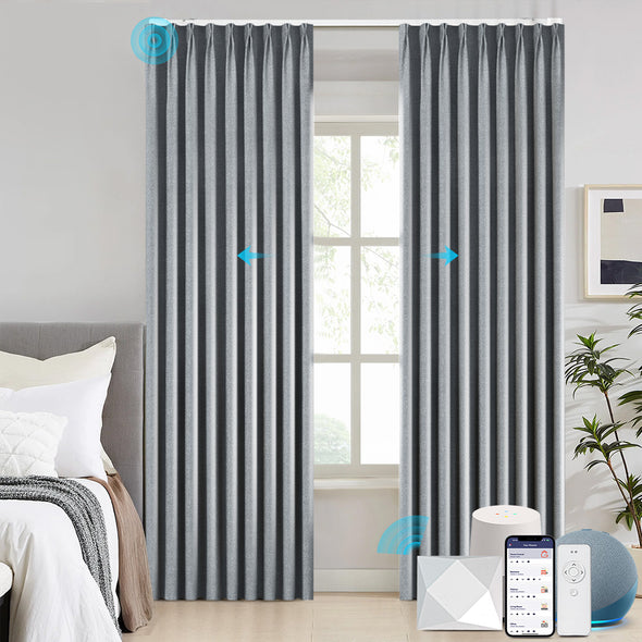 Electric curtains from LUMI series installed in a living room.