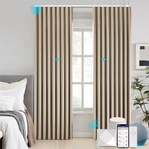 Electric curtains from LUMI series installed in a living room.