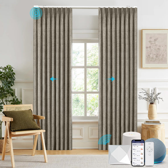 Electric curtains from MELLOW series installed in a living room.
