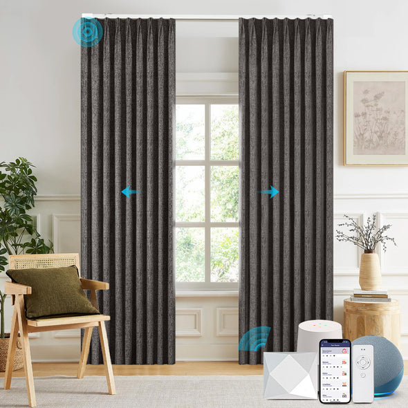 Electric curtains from MELLOW series installed in a living room.