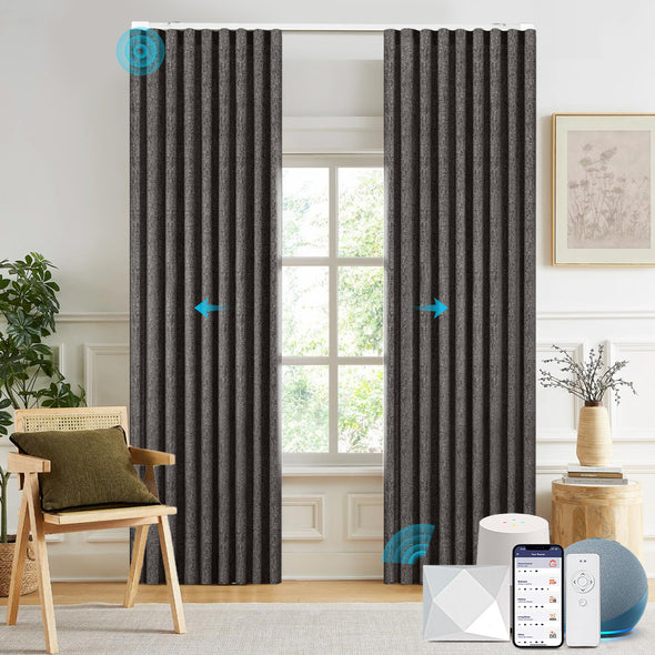 Electric curtains from MELLOW series installed in a living room.