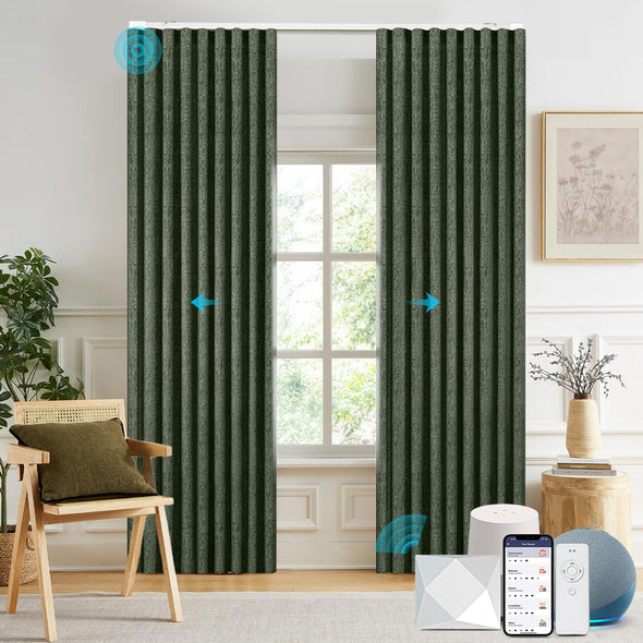 Electric curtains from MELLOW series installed in a living room.