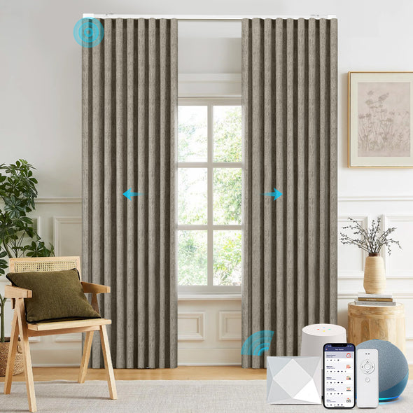 Electric curtains from MELLOW series installed in a living room.