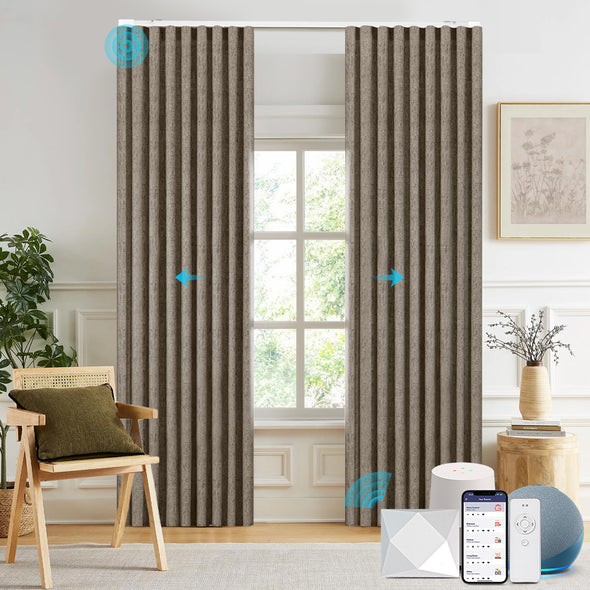 Electric curtains from MELLOW series installed in a living room.
