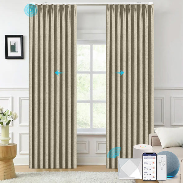 Electric curtains from MELLOW series installed in a bedroom.