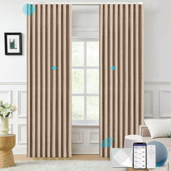 Electric curtains from MELLOW series installed in a bedroom.