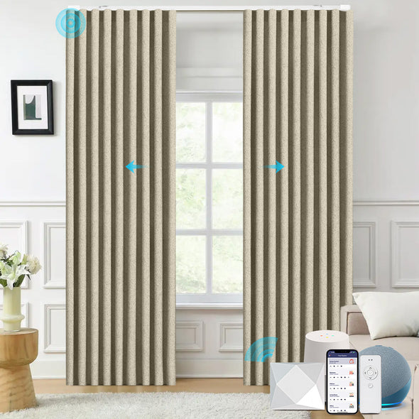 Electric curtains from MELLOW series installed in a bedroom.