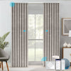 STRONA smart blackout curtains in a neutral light gray, ripplefold track style. Controlled via app, voice assistant, and remote. Ideal for smart living spaces and bedrooms.

