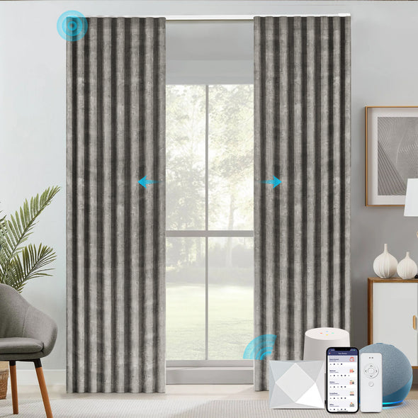 Smart STRONA motorized blackout curtains with elegant ripplefold design, voice and app control
