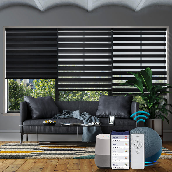 ELITE 3" Light Filtering Smart Home Motorized Zebra Blinds, max width. 96in