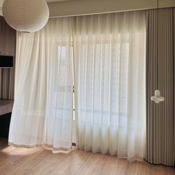 RIVIERA Custom Motorized Linen Semi-Sheer Curtains, White, up to 6m / 236"