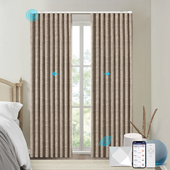 TIRAZ series ripplefold motorized curtains in modern living room
