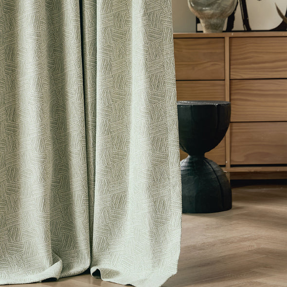 ZENIA series motorized curtain in natural living room with wood accents