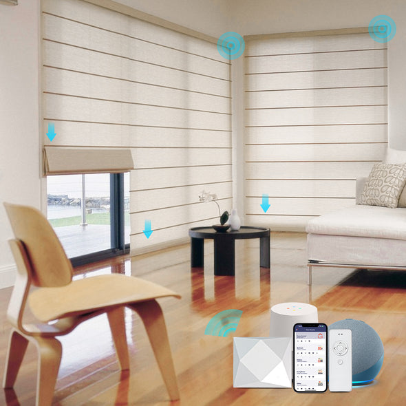 Stores Shangri-la motorisés SHEER Smart Home avec filtrage de la lumière, 6 couleurs