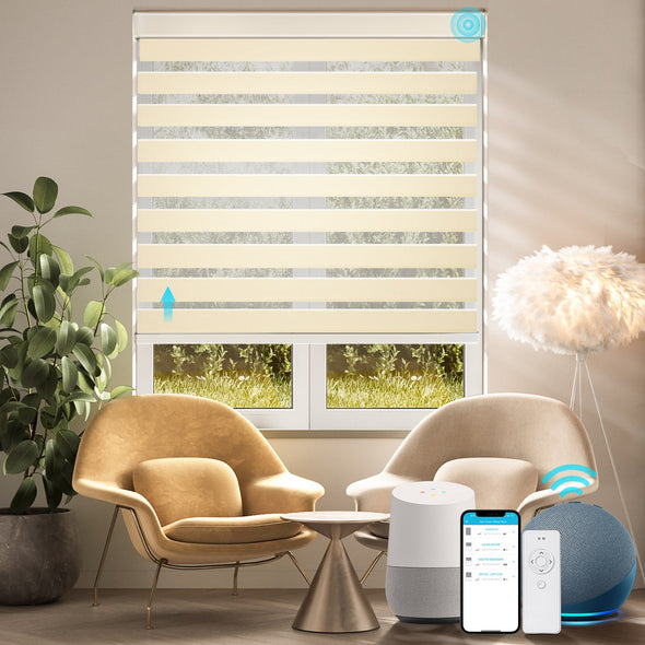 PREMIUM 3" Light Filtering Smart Home Motorized Zebra Blinds, max width. 96in