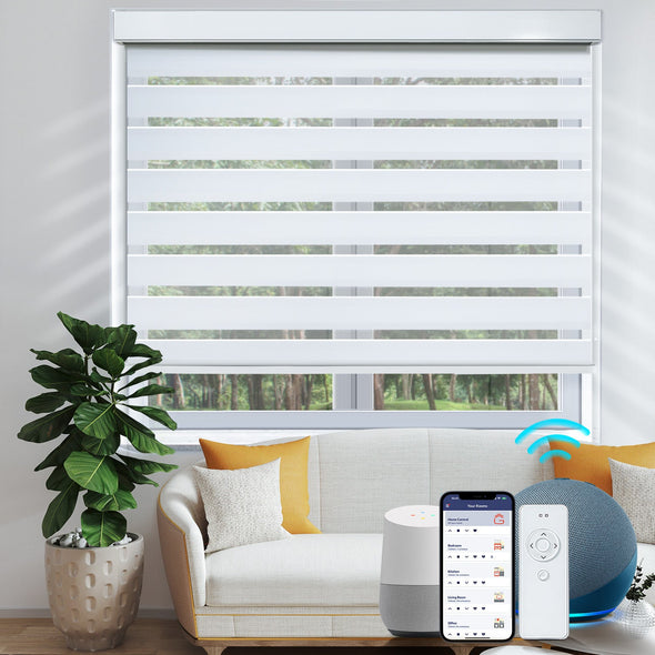 ELITE 3" Light Filtering Smart Home Motorized Zebra Blinds, max width. 96in