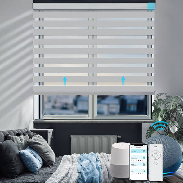 PREMIUM 3" Light Filtering Smart Home Motorized Zebra Blinds, max width. 96in