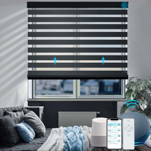 PREMIUM 3" Light Filtering Smart Home Motorized Zebra Blinds, max width. 96in