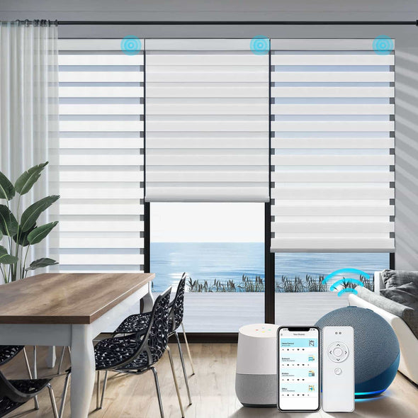 PREMIUM 3" Light Filtering Smart Home Motorized Zebra Blinds, max width. 96in