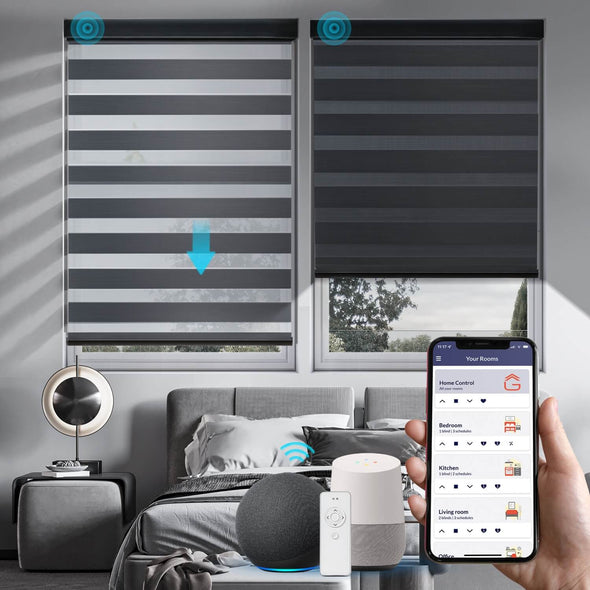 METALLIC 4" Blackout Smart Home Motorized Zebra Blinds, 5 Colors