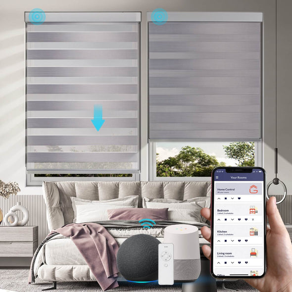 METALLIC 4" Blackout Smart Home Motorized Zebra Blinds, 5 Colors