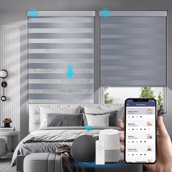 METALLIC 4" Blackout Smart Home Motorized Zebra Blinds, 5 Colors