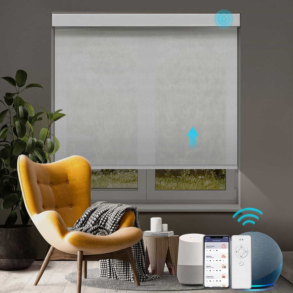 SOL3 Motorized Solar Roller Shades 3% Opening UV Protection Reduce Heat, 6 Colors