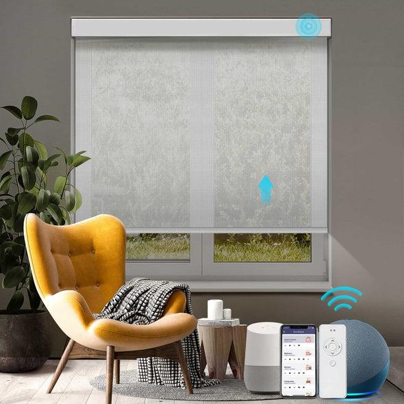 SOL5 Motorized Solar Roller Shades 5% Opening UV Protection Reduce Heat, 6 Colors