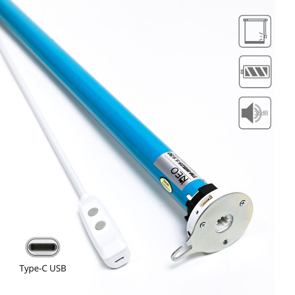 Moteur à batterie tubulaire DIY WB25 avec baguette d'inclinaison motorisée pour stores avec tube de 1,5 pouces/38 mm, commande de baguette ou contrôle d'application via Blue LINK